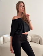 Kistore Off The Shoulder Tops for Women Going Out Short Sleeve Crop Top Boat Neck Loose T Shirt