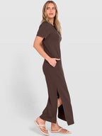 ANRABESS Womens Summer Casual Maxi Dress Short Sleeve Crewneck Split Wrinkle-Free Travel Long Sundress Beach Vacation Clothes