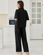 Ekouaer Women Pajamas Set Button Down Sleepwear Short Sleeve Pjs Soft Comfy Nightwear with Long Pants S-XXL
