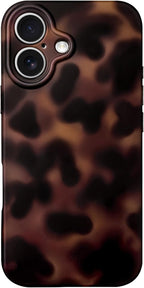 Hython for iPhone 16 Case Cute Matte Amber Leopard Print Cheetah Pattern Tortoise Shell Phone Cases for Women Men, Slim Anti-Scratch Soft TPU Bumper Shockproof Rubber Protective Cover, Brown Amber
