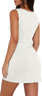 WIHOLL Women's Summer Sleeveless Boat Neck Mini Dress Slim Fit Party Club Bodycon Dresses