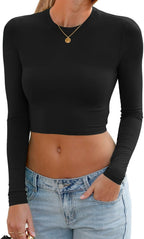 Abardsion Women's Sexy Long Sleeve Crop Tops 2025 - Basic Crew Neck Slim Fitted Fall Cropped Shirts