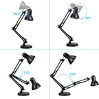 TORCHSTAR Metal Desk Lamp with Clamp, Swing Arm, Architect Adjustable Gooseneck Table Lamp, Clip Desk Lights for Home Office, Work, Study, Reading, E26 Base, Multi-Joint, Black