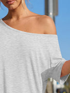 Trendy Queen Womens 2 Piece Lounge Sets Airport Travel Casual Outfits Off Shoulder Oversized Tshirts and Wide Leg Pants 2026