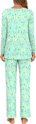 Anymeet Womens Pajama Set Long Sleeve 2 Piece Winter Ladies Sleepwear Soft PJs Comfy Lounge Sets with Pockets