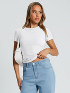 Trendy Queen Womens Stretchy Soft Opaque Basic T Shirts - Slim Fit Short Sleeve Y2k Cute Summer Crop Workout Tops