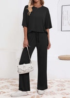 Womens Lounge Set 2026 Summer 2 Piece Outfits Oversized Short Sleeve Tops & Wide Leg Pant Matching Sets Clothing