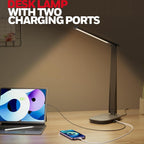 Honeywell HWT-H2 LED Desk Lamp, CRI94 Full Spectrum Eye-Caring Table Light, Foldable Dimmable 4 Color Modes with USB A+C Charging Ports for Home Office Bedroom Reading Study Work (Black)