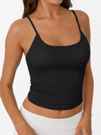 Trendy Queen Double Lined Adjustable Spaghetti Strap Tank Top for Women Cute Summer Basic Crop Top for Teen Workout Going Out