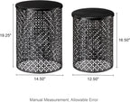 Glitzhome Outdoor Side Table Set of 2, Decorative Garden Stool for Patio Heavy Duty Metal Frame Accent Table Modern End Table, Glossy Black
