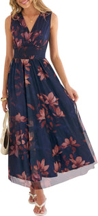 ANRABESS Womens Summer Floral Maxi Dress, A Line Tulle,Elegant for Wedding Guest & Beach Vacation,Flowy Casual Boho Outfits