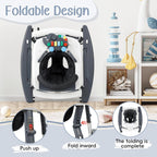 5 in 1 Baby Walker Foldable Music and Lights with 5 Adjustable Heights, Baby Walker with Wheels Portable, Infant Toddler Walker for Baby Boy Girls 6-18 Months (D-Grey)