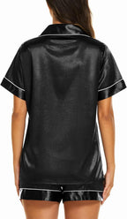 Ekouaer Silk Pajamas for Women Short Sleeve Sleepwear Soft Button Down Loungewear 2 Piece Satin Pjs Shorts Set