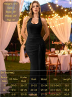 Kaei&Shi Women's Backless High Slit Deep V Neck Ruched Halter Maxi Dress Formal Prom Evening Wedding Guest Party