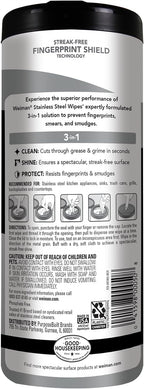 Weiman Stainless Steel Cleaner, 30 Count Wipes, Anti-Fingerprint, Removes Grease, Water Spots, Streaks & Residue, Polishing Cleaner Safe for Appliances, Chrome, Sinks & Grill Exteriors