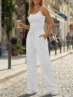 Trendy Queen Women's 2 Piece Lounge Set Spring Outfits - Camisole Top & Wide Leg Pants