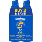 Coppertone Sport Sunscreen Spray SPF 50, Water Resistant Spray Sunscreen Pack, 5.5 Oz, Pack of 2 (Packaging May Vary)