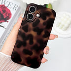 Hython for iPhone 16 Case Cute Matte Amber Leopard Print Cheetah Pattern Tortoise Shell Phone Cases for Women Men, Slim Anti-Scratch Soft TPU Bumper Shockproof Rubber Protective Cover, Brown Amber