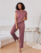 Ekouaer 2 Packs Pajamas for Women Set Cap Sleeve Top and Pants Soft Sleepwear Comfy Pjs Set with Pockets Lounge Set