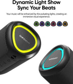 Portable Bluetooth Speaker Beach Essentials: Powerful Crystal Clear Sound/Dynamic Light/IPX5 Waterproof/All Day Playtime/Wireless BT 5.3/TWS Paring, Mom Gifts, Outdoor|Travel|Camping|Pool Accessories
