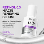 Anua Retinol Serum for Smooth & Renewed Skin, 0.3% Retinol, 5% Niacinamide, Hydration & Glass Skin, Gentle for Beginners, Korean Skincare, 1.01 fl oz