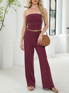 UNCOOYEE Two Piece Sets For Women Summer Outfits Lounge Sets Striped Tube Top And Pants Matching Sets Beach Vacation Travel