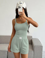 Ekouaer Lounge Sets for Women 2 Piece Sleeveless Pajamas Sets Knit Casual Summer Cami Tank Tops and Shorts