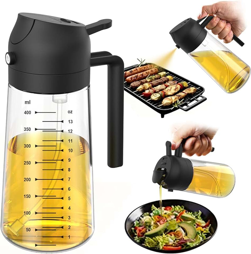 TrendPlain 16oz/470ml Glass Olive Oil Sprayer for Cooking – 2 in 1 Olive Oil Dispenser Bottle for Kitchen Gadgets and Ai