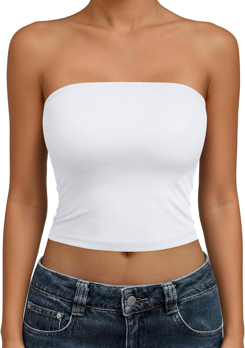Trendy Queen Womens Tube Tops Strapless Crop Tops Basic Backless Sleeveless Going Out 2026 Spring Outfits Summer Clothes