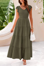 PRETTYGARDEN Women's Summer Flowy Maxi Dress Casual Cap Sleeve V Neck Smocked Beach Sundress