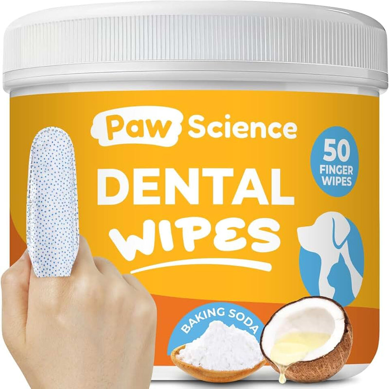 Paw Science Dog & Cat Teeth Cleaning Wipes - Dental Finger Wipes for Cats & Dogs - Pet Toothbrush & Tooth Brushing Kit -