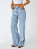 Trendy Queen Women's High Waisted Straight Wide Leg Jeans, Comfort Stretch Baggy Denim Pants
