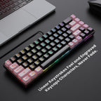 GEODMAER 65% Gaming Keyboard, LED Backlit, Ultra-Compact Anti-Ghosting No-Conflict 68 Keys Membrane Gaming Wired Keyboard for PC Laptop Windows Gamer(Black-Pink)