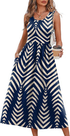WIHOLL Summer Dresses for Women Flowy Casual Midi Dress Beach Vacation Sundresses with Pockets