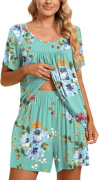 TAOHUADAO 2 Piece Women's Short Sleeve Pajama Sets, Lounge Sleepwear Ladies Pjs Sets with Pockets