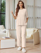 Ekouaer Lounge Sets for Women Short Sleeve Tops and Long Pants Soft Comfy Pajamas Set 2 Piece Outfits