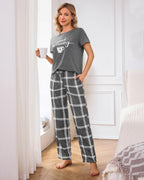 difficort Womens Pajama Sets Short Sleeve Pjs Tops with Long Pants Sleepwear Lounge Set with Pocket