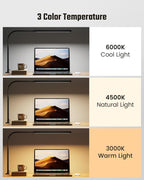 SUPERDANNY Eye-Caring LED Desk Lamp 360° Flexible Gooseneck Work Lamp with Desk Side Clamp Touch Control 3 Light Colors Smooth Dimming Task Lighting Reading Light for Home Office College Dorm, Black