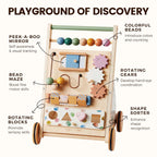 Tiny Land Wooden Baby Walker with Adjustable Speed, Montessori Activity Push Walker Toy for Toddlers, Baby Gift Parents Love for Boys & Girls(Morandi)