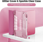 INFILAND Compatible with iPad A16 11th Generation 11 Inch 2025 Case, iPad Case 10th Generation 10.9 Inch, Glitter Cute Cover with Clear Sparkly Back, Pencil Holder, for Kids Girls Woman (Rose Pink)