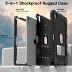 Azzsy Case for iPad A16 11th Generation 11 Inch 2025 / iPad 10th Generation 10.9 Inch 2022, [Built-in Pencil Holder] Heavy Duty Shockproof Rugged Protective Case, Black