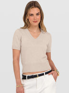 ANRABESS Womens Short Sleeve Sweaters Cropped V Neck Business Casual Lightweight Sweater Tops Summer Spring Clothes 2026