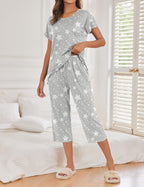 Ekouaer 2 Pack Womens Pajamas Sets Short Sleeve Tops and Capri Pants Pjs Colorful Printed Sleepwear Sets