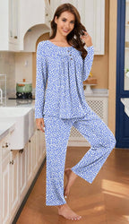 Bestbee Women's Pajama Set, 2 Piece Lounge Outfits Sleepwear Fall Long Sleeve Long Pant With Pockets Ladies Pjs