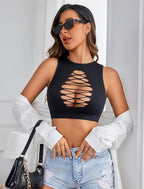 Avidlove Women's Fishnet Top Sexy Cut Out Crop Short Hollow Out Cropped Tank Top(S M L)