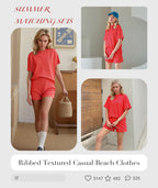 MARZXIN Women 2 Piece Shorts Set 2026 Casual Summer Cruise Outfits Ribbed Loose Short Sleeve Pocket Matching Lounge Sets