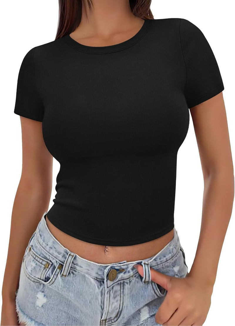 SAMPEEL Crop Tops for Women Summer Trendy Tight Tshirts 2024 Slim Fit
