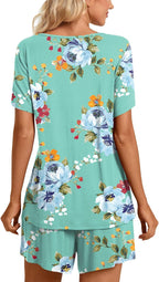 TAOHUADAO 2 Piece Women's Short Sleeve Pajama Sets, Lounge Sleepwear Ladies Pjs Sets with Pockets
