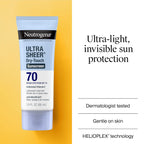 Neutrogena Ultra Sheer Dry-Touch Sunscreen For Face & Body, SPF 70 Broad Spectrum UVA/UVB Protection, Lightweight Water Resistant & Non-Greasy, Travel Size Sunscreen, 3 fl. oz (Pack of 3)