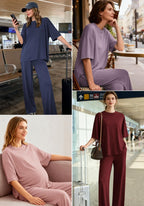 Womens Lounge Set 2026 Summer 2 Piece Outfits Oversized Short Sleeve Tops & Wide Leg Pant Matching Sets Clothing